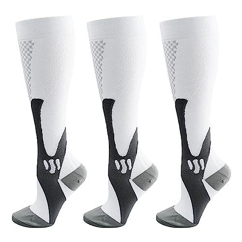 HOKUTO Minasa Kompressionsstrümpfe Damen Herren Kompressionssocken Lange Stützstrümpfe Abgestufte Compression Socks 3 Paar Laufstrümpfe (as3, alpha, s, m, regular, regular, White), Weiß von HOKUTO