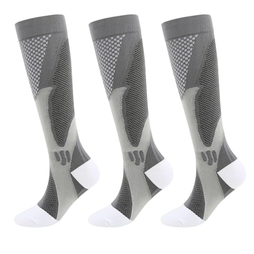 HOKUTO Minasa Kompressionsstrümpfe Damen Herren Kompressionssocken Lange Stützstrümpfe Abgestufte Compression Socks 3 Paar Laufstrümpfe (as3, alpha, xx_l, regular, regular, Grey) von HOKUTO