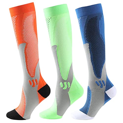 Minasa Kompressionsstrümpfe Damen Herren Lange Stützstrümpfe Abgestufte Laufsocken (as3, alpha, l, x_l, regular, regular, 3 Stück A) von HOKUTO