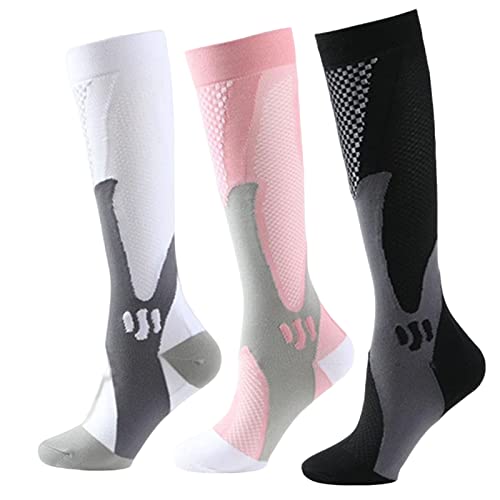 Minasa Kompressionsstrümpfe Damen Herren Lange Stützstrümpfe Abgestufte Laufsocken (as3, alpha, l, x_l, regular, regular, 3 Stück B) von HOKUTO