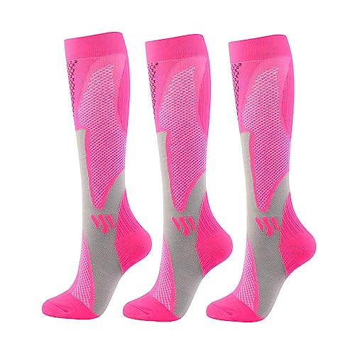 Minasa Kompressionsstrümpfe Damen Herren Lange Stützstrümpfe Abgestufte Laufsocken (as3, alpha, l, x_l, regular, regular, 3 Stück Rosenrot) von HOKUTO