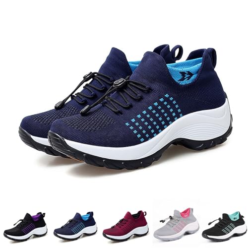 OrthopäDische Komfortschuhe FüR Frauen, Modische Sockenschuhe, Atmungsaktive Sportschuhe FüR Damen (Blau, Erwachsene, 37, Numerisch, EU Schuhgrößensystem, Breit) von Hokuto