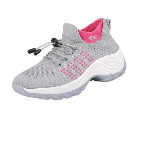 OrthopäDische Komfortschuhe FüR Frauen, Modische Sockenschuhe, Atmungsaktive Sportschuhe FüR Damen (Grau, Erwachsene, 38, Numerisch, EU Schuhgrößensystem, Breit) von Hokuto