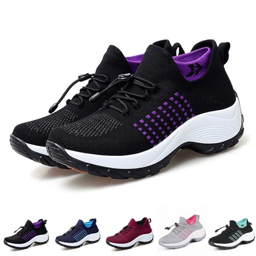 OrthopäDische Komfortschuhe FüR Frauen, Modische Sockenschuhe, Atmungsaktive Sportschuhe FüR Damen (Lila, Erwachsene, 45, Numerisch, EU Schuhgrößensystem, Breit) von Hokuto