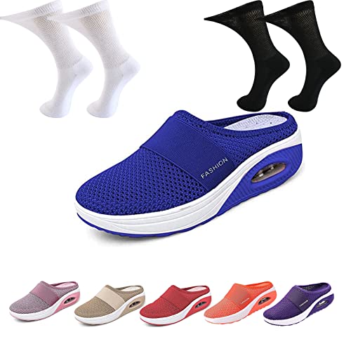 Orthopädische Diabetiker-Laufschuhe Zum Hineinschlüpfen Mit Luftkissen, Ortorex Schuhe Diabetiker Sandalen Walkin Schuhe Damen Für Geschwollene Füße Mit 2 Paar Diabetikersocken (Royal Blue, 39) von Hokuto