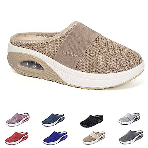 Orthopädische Schuhe Damen Air Cushion Slip On Walking Orthopedic Diabetic Walking Shoes Freizeit Mesh Atmungsaktiv Sandals (Beige, Erwachsene, Damen, 37, Numerisch, EU Schuhgrößensystem, M) von Hokuto