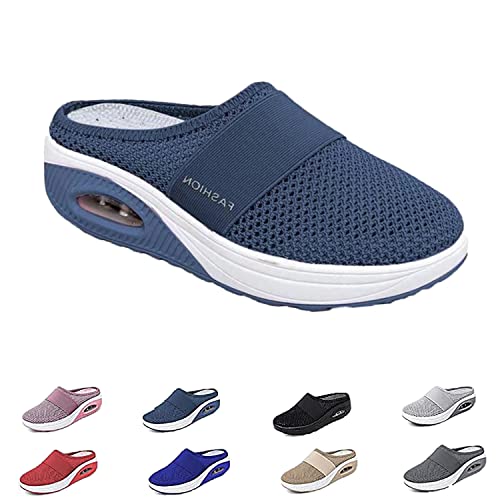 Orthopädische Schuhe Damen Air Cushion Slip On Walking Orthopedic Diabetic Walking Shoes Freizeit Mesh Atmungsaktiv Sandals (Dunkelblau, Erwachsene, Damen, 40, Numerisch, EU Schuhgrößensystem, M) von HOKUTO