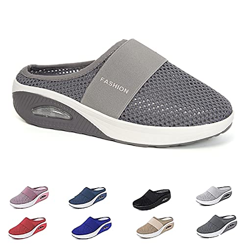 Orthopädische Schuhe Damen Air Cushion Slip On Walking Orthopedic Diabetic Walking Shoes Freizeit Mesh Atmungsaktiv Sandals (Dunkelgrau, Erwachsene, Damen, 36, Numerisch, EU Schuhgrößensystem, M) von HOKUTO