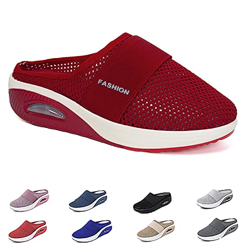 Orthopädische Schuhe Damen Air Cushion Slip On Walking Orthopedic Diabetic Walking Shoes Freizeit Mesh Atmungsaktiv Sandals (Dunkelrot, Erwachsene, Damen, 39, Numerisch, EU Schuhgrößensystem, M) von HOKUTO