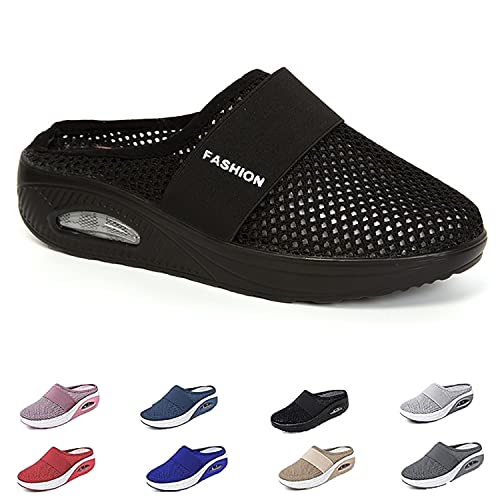 Orthopädische Schuhe Damen Air Cushion Slip On Walking Orthopedic Diabetic Walking Shoes Freizeit Mesh Atmungsaktiv Sandals (Schwarz, Erwachsene, Damen, 39, Numerisch, EU Schuhgrößensystem, M) von HOKUTO