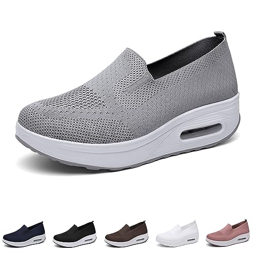 Orthopädische Schuhe Damen Air Cushion Slip On Walking Orthopedic Diabetic Walking Shoes Freizeit Mesh Atmungsaktiv Sandals (Gray, Erwachsene, Damen, 37, Numerisch, EU Schuhgrößensystem, M) von Hokuto