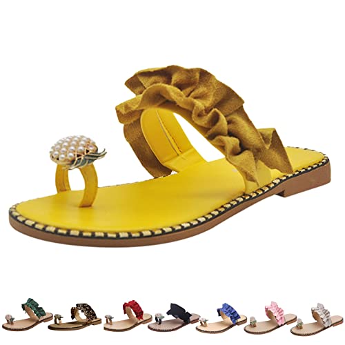 Pineapple Sandals for Women, Pineapple Flip Flops Women Clip Toe Cute Summer Boho Sandals (Yellow, adult, women, numeric_39, numeric, eu_footwear_size_system, medium) von Hokuto