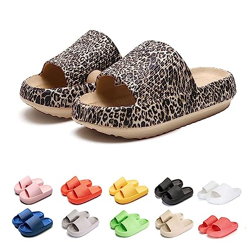 Schlappis Wolken Damen, Cozy Slides, Cosyslides Wolkenslipper Original, Weich Rutschfeste Hausschuhe (Leopardenbraun, adult, numeric_40, numeric_range, eu_footwear_size_system, numeric_41, wide) von Hokuto