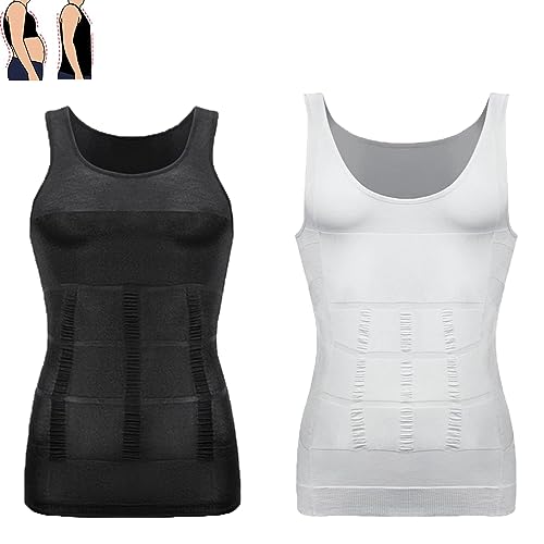 Shaperluv Male Shaper Tank, Herren Gynäkomastie Bauch Bauch Kompressionsshirts Trainer Korsett (Schwarz+Weiß, XXL) von Hokuto