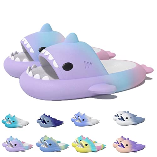 Shark Slides Kids, Non-Slip Lightweight Sole Slides Kids House Slippers Indoor & Outdoor Beach Slippers (Purple White, Big_Kid, Numeric_35, Numeric_Range, eu_Footwear_Size_System, Numeric_36, medium) von HOKUTO