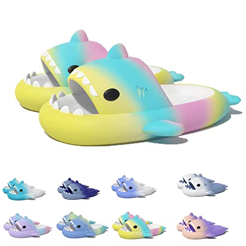 Shark Slides Kids, Non-Slip Lightweight Sole Slides Kids House Slippers Indoor & Outdoor Beach Slippers (Rainbow, Big_Kid, Numeric_35, Numeric_Range, eu_Footwear_Size_System, Numeric_36, medium) von HOKUTO