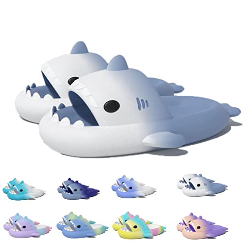 Shark Slides Kids, Non-Slip Lightweight Sole Slides Kids House Slippers Indoor & Outdoor Beach Slippers (White Blue, Big_Kid, Numeric_35, Numeric_Range, eu_Footwear_Size_System, Numeric_36, medium) von HOKUTO