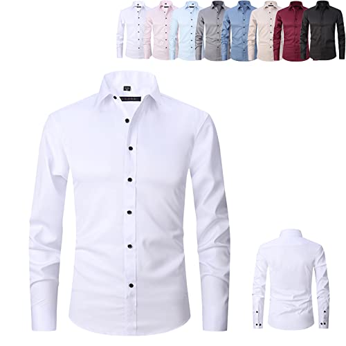 Stretch-Anti-Falten-Hemd Herren, Langarm-Baumwollhemden für Herren, Slim Fit Social Business (L, A) von HOKUTO