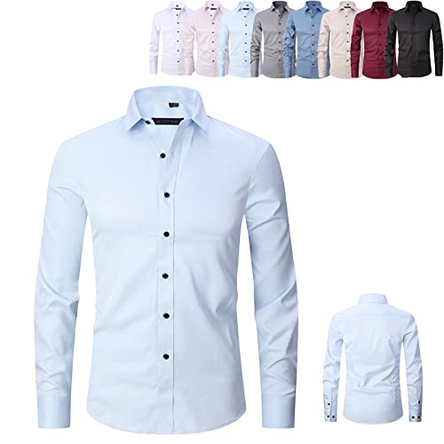 Stretch-Anti-Falten-Hemd Herren, Langarm-Baumwollhemden für Herren, Slim Fit Social Business (L, C) von HOKUTO