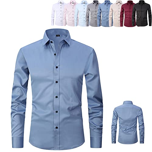 Stretch-Anti-Falten-Hemd Herren, Langarm-Baumwollhemden für Herren, Slim Fit Social Business (L, L) von HOKUTO