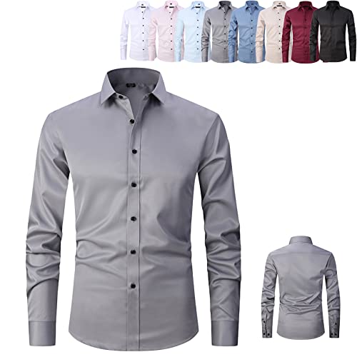 Stretch-Anti-Falten-Hemd Herren, Langarm-Baumwollhemden für Herren, Slim Fit Social Business (XL, M) von HOKUTO