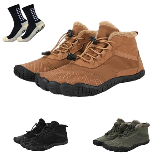 Wasserdicht Barfußschuhe Winter, Barfussschuhe Damen Herren Outdoor, Warm Winterschuhe gefüttert Winterstiefel Waterproof Barefoot Shoes (E,40) von HOKUTO