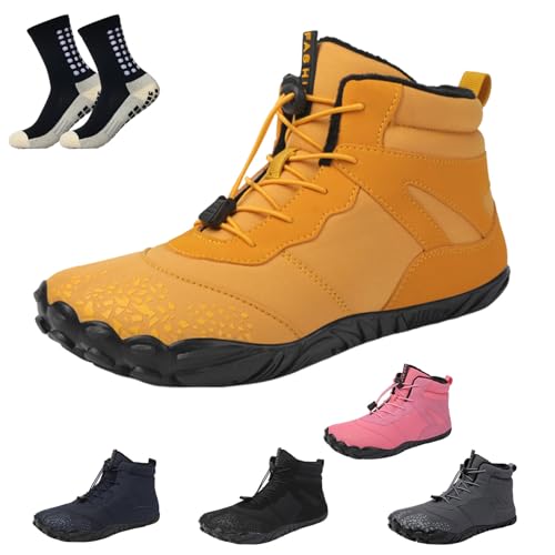 Wasserdicht Barfußschuhe Winter, Barfussschuhe Damen Herren Outdoor, Warm Winterschuhe gefüttert Winterstiefel Waterproof Barefoot Shoes (M,37) von HOKUTO