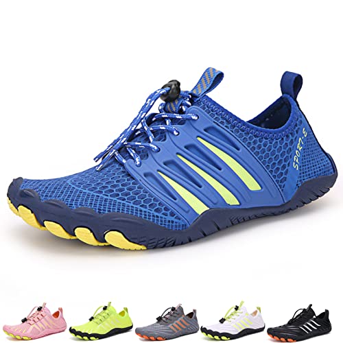 Waxify Barfussschuhe Fivefinger Zehenschuhe Herren Damen Traillaufschuhe Barfußschuhe Sneaker Fitnessschuhe (A092 Blue, Adult, Men, Numeric_46, Numeric, eu_Footwear_Size_System, medium) von Hokuto