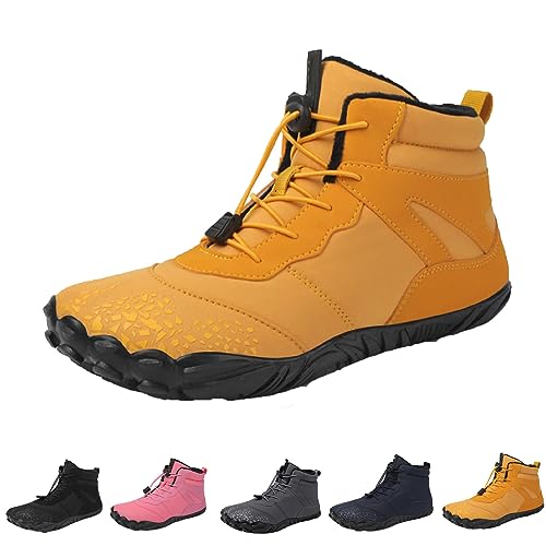 Winter Barfußschuhe Damen Herren Wasserdicht Schnell Trocknend Traillaufschuhe wanderschuhe Zehenschuhe Hohe Warme und rutschfeste Stiefel (Yellow,39) von HOKUTO