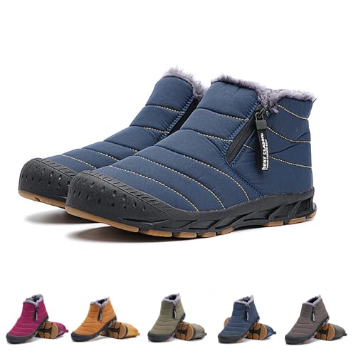 Winterschuhe Herren Mit ReißVerschluss, Winterstiefel Herren GefüTtert Und Wasserdicht, Herren Stiefeletten Mit ReißVerschluss (Blau, Erwachsene, 42, Numerisch, EU Schuhgrößensystem, Breit) von HOKUTO