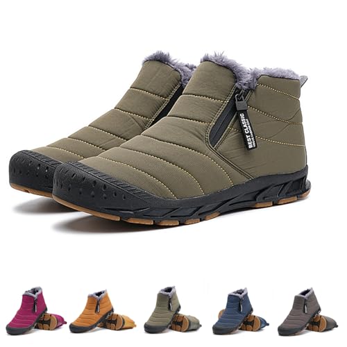 Winterschuhe Herren Mit ReißVerschluss, Winterstiefel Herren GefüTtert Und Wasserdicht, Herren Stiefeletten Mit ReißVerschluss (Grün, Erwachsene, 43, Numerisch, EU Schuhgrößensystem, Breit) von HOKUTO