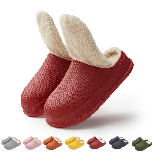 Wolken Damen Winter Pummy Hausschuhe Winter Cozy Slides Original Cloud Slippers Damen Badelatschen Herren (Red, Erwachsene, 38, Numerisch (von/bis), EU Schuhgrößensystem, 39, Breit) von Hokuto