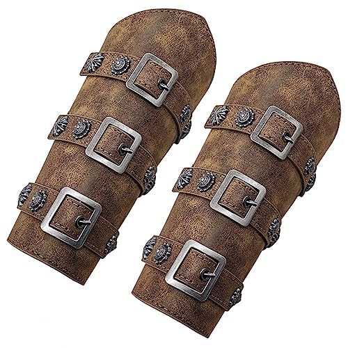 1 Paar Mittelalterliche PU Armschienen Schnalle Armschienen Handgefertigte Retro Armschützer Armband Kostüm Kostümzubehör für Halloween Cosplay Karneval Vintage Armschützer Wikinger (Bronze, One Size) von HolAngela