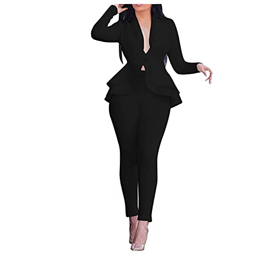 Hosenanzug Damen Hosenanzug Blaze-Anzughosen Business Outfit für Office Zweiteiliger Anzug Set Blazer-Anzug Set Damen Buisnesskleidung Frauen Hosenanzüge Slimfit Streetwear (A, L) von HolAngela