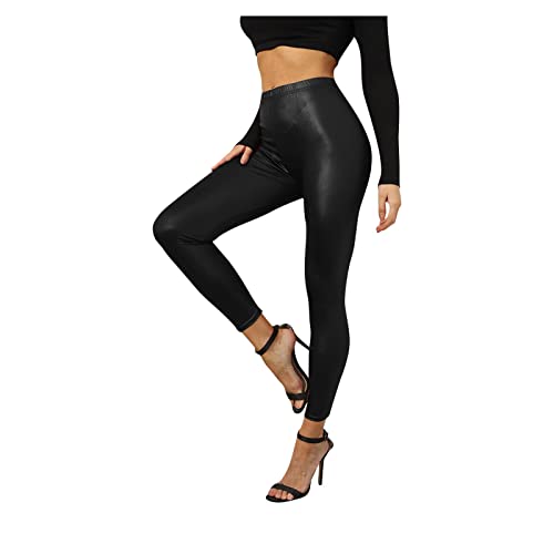 Damen High Waist Lederhose Sexy PU Leder Look Skinny Hose Kunstleder Leggings Strumpfhosen Treggins Leggins Leder hüfthoch Faux Leather Leggings Kunstlederhose Sportleggins Laufhose Yogahose von HolAngela