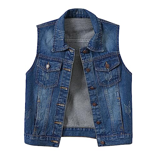 Damen Jeansweste Denim Jacke Ärmellose Jacke Jeans Weste Jeansjacke Denim Weste Vest Mit Knöpfen Und Taschen Ärmellose Jeansjacke Denim Weste Damen Dünne Jeansweste Denimweste Damen (Blue, L) von HolAngela