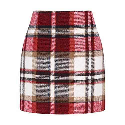 Damen Rock Polyester Kariert A-Linie Damen Kariert Röcke Elegant Minirock mit Plaid Unsichtbarer Reißverschluss Hohe Taille Kurze Freizeitrock Bleistiftrock Arbeitsrock (AA-RD1, L) von HolAngela