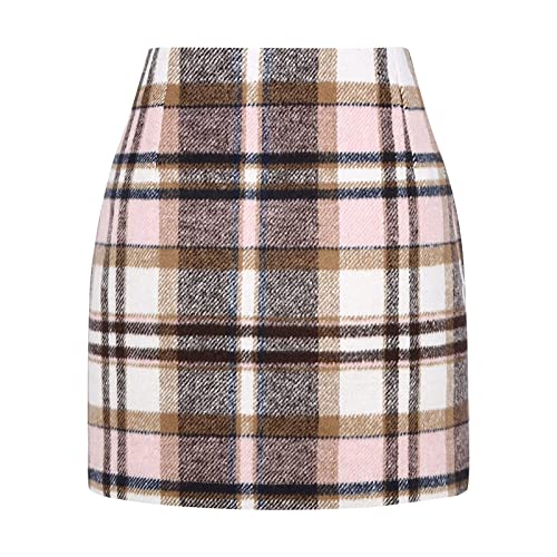 Damen Rock Polyester Kariert A-Linie Damen Kariert Röcke Elegant Minirock mit Plaid Unsichtbarer Reißverschluss Hohe Taille Kurze Freizeitrock Bleistiftrock Arbeitsrock (AA-RD2, S) von HolAngela