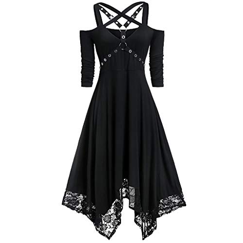 Halloween Kostüm Damen Geister Schwarze Geisterbraut böse Königin, Karneval Ausführen Kostüme Erwachsene Vampir Lange Kleid Horror (0025, S) von HolAngela