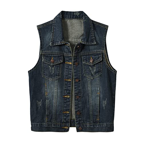 Herren Denim Westen Zerrissen Casual Ärmellos Jacken Fashion Jeansweste Damen Jeansweste Denim Weste Vest Cardigan Top Outwear Jeansjackenweste Outdoor Weste Jeans Weste Wandern Weste (1A-Blue, XL) von HolAngela