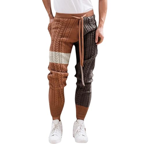 Herren Gestrickte Hosen Sweatpants Herren Strickhose Classic Bequeme Freizeithose Hosen Jogginghose Herren Sporthose Herren Lang Trainingshose Damen Sweathose Stoffhose Mit Kordelzug (1B-Coffee, XXL) von HolAngela