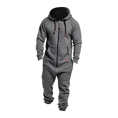 Herren Jumpsuit Jogging Anzug Trainingsanzug Overall Hausanzug Warm Winter Herren Sweat Jumpsuit Overall Jogginganzug Herren Schlafanzug Jumpsuit Jogger Einteiler Overall Slim Fit (1A-Grey, XXL) von HolAngela