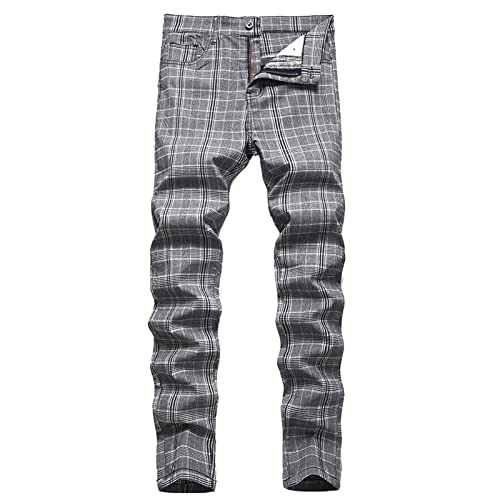 Herren Karierte Hose Business Arbeitshose Slim Fit Chino Hose Trainingshose Sweatpant Jogginghose Sporthose Chinohose Regular Fit Stretch Hose Karo-Muster Herrenhose Freizeithose (GY1, L) von HolAngela