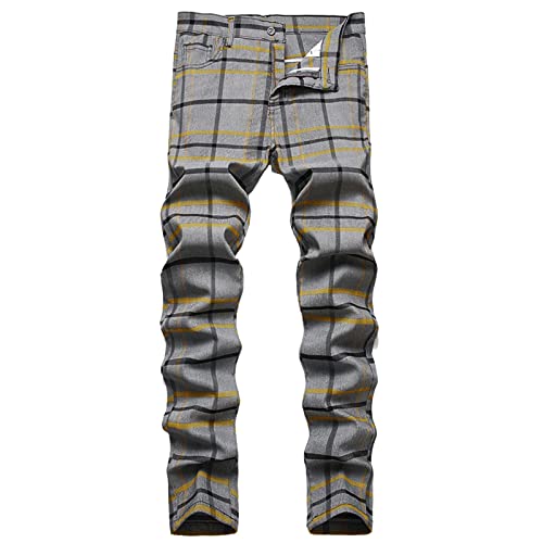 Herren Karierte Hose Business Arbeitshose Slim Fit Chino Hose Trainingshose Sweatpant Jogginghose Sporthose Chinohose Regular Fit Stretch Hose Karo-Muster Herrenhose Freizeithose (GY2, XXL) von HolAngela