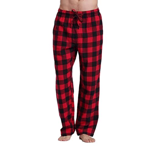 Herren Pyjamahose Relaxed Fit LoungeHose Herren Schlafanzughose Lang Karierte Schlafhose Pyjamaunterteil Pyjamahose Freizeithose Loungehose für Männer Weihnachts Pyjama mit Kordelzug (Red, XL) von HolAngela