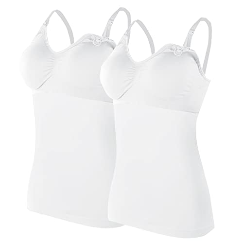 HolAngela Damen Stilltops ohne Bügel Tanktop Unterhemd mit Integriertem BH für Stillen Schlaf Damen Stillunterhemd Stillshirt Stilltop Stillshirt Stilltop Umstandstop Basic Tank Tops (AA-White, M) von HolAngela