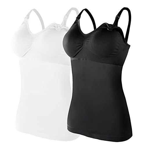 HolAngela Damen Stilltops ohne Bügel Tanktop Unterhemd mit Integriertem BH für Stillen Schlaf Damen Stillunterhemd Stillshirt Stilltop Stillshirt Stilltop Umstandstop Basic Tank Tops (AF-Black, L) von HolAngela