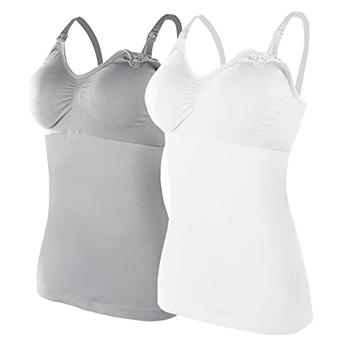 HolAngela Damen Stilltops ohne Bügel Tanktop Unterhemd mit Integriertem BH für Stillen Schlaf Damen Stillunterhemd Stillshirt Stilltop Stillshirt Stilltop Umstandstop Basic Tank Tops (AH-Grey, L) von HolAngela