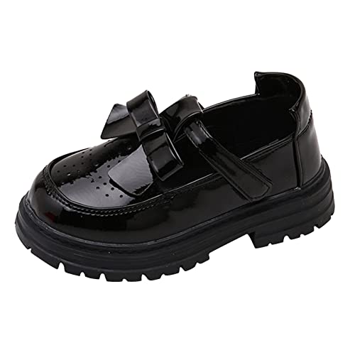 HolAngela Slip On Lederschuhe Mädchen School Dress Schuhe Atmungsaktiv Einzelne Schuhe rutschfest Bow Loafers Lauflernschuhe Bootsschuhe Weichen Boden Halbschuhe Mädchen Mokassin (Black, 35 Big Kids) von HolAngela