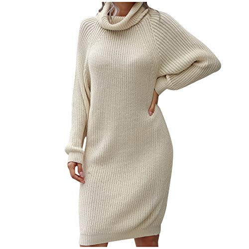 HolAngela Strickkleid Damen, Damen Rollkragen Strickkleid, Einfarbig Pullover Kleid, Casual Lose Herbst Kleid, Lang Pullover, Strickkleider, Pullover Kleid, Schlank Winter Strickpullover (A, S) von HolAngela